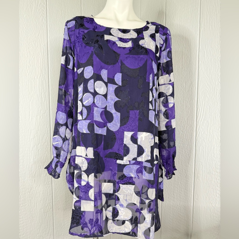 Alfani Purple and Black Geometric Long Sleeve Dress